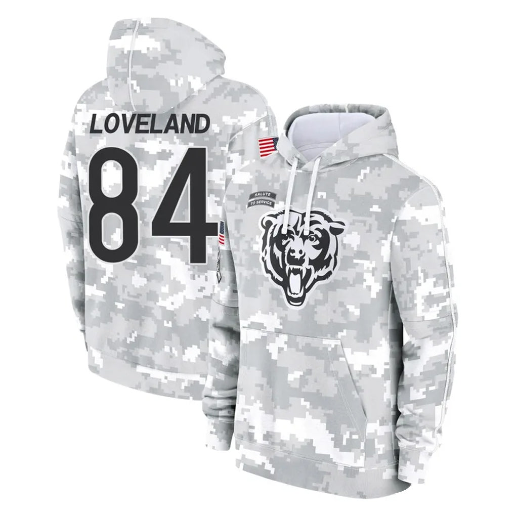 C.Bears #84 Colston Loveland Player Arctic Camo Salute to Service Pullover Hoodies Limited Ndoa Stitched Jerseys