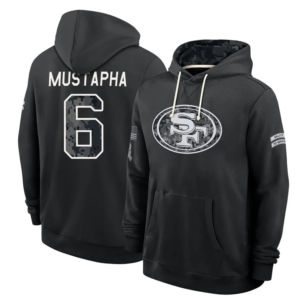 SF.49ers #6 Malik Mustapha Player 2026 Black Logo Pullover Hoodies Limited Game Ndoa Stitched Jerseys