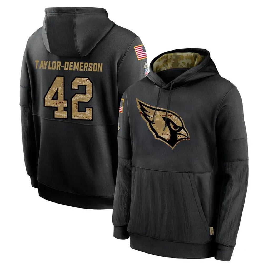 A.Cardinals #42 Dadrion Taylor-Demerson Player Black Salute to Service Sideline Performance Pullover Hoodies Home Game Ndoa Stitched Jerseys