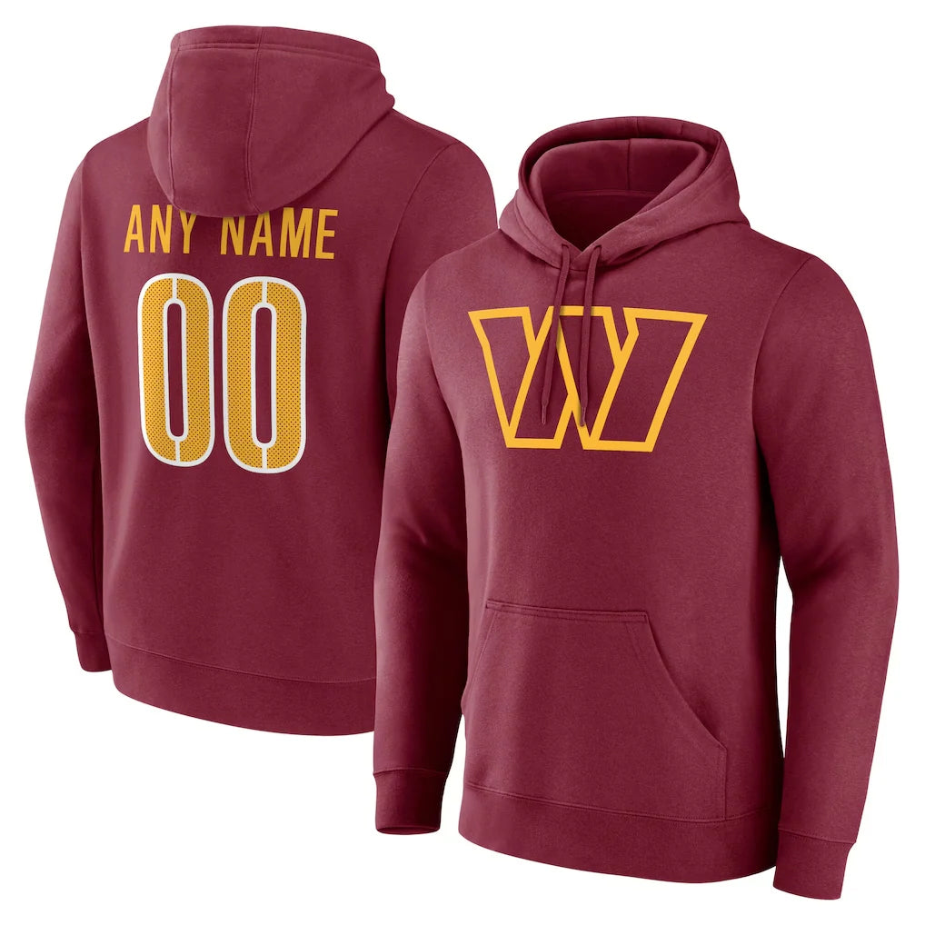 Custom W.Commanders Burgundy LOGO Pullover Hoodies Game Any Name & Numbers Ndoa Stitched Jerseys
