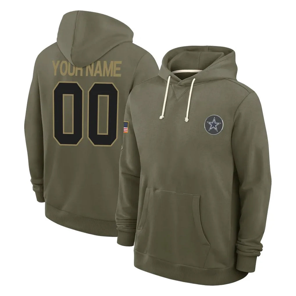 Custom D.Cowboys Olive Salute to Service Pullover Hoodies Limited Any Name & Numbers Ndoa Stitched Jerseys