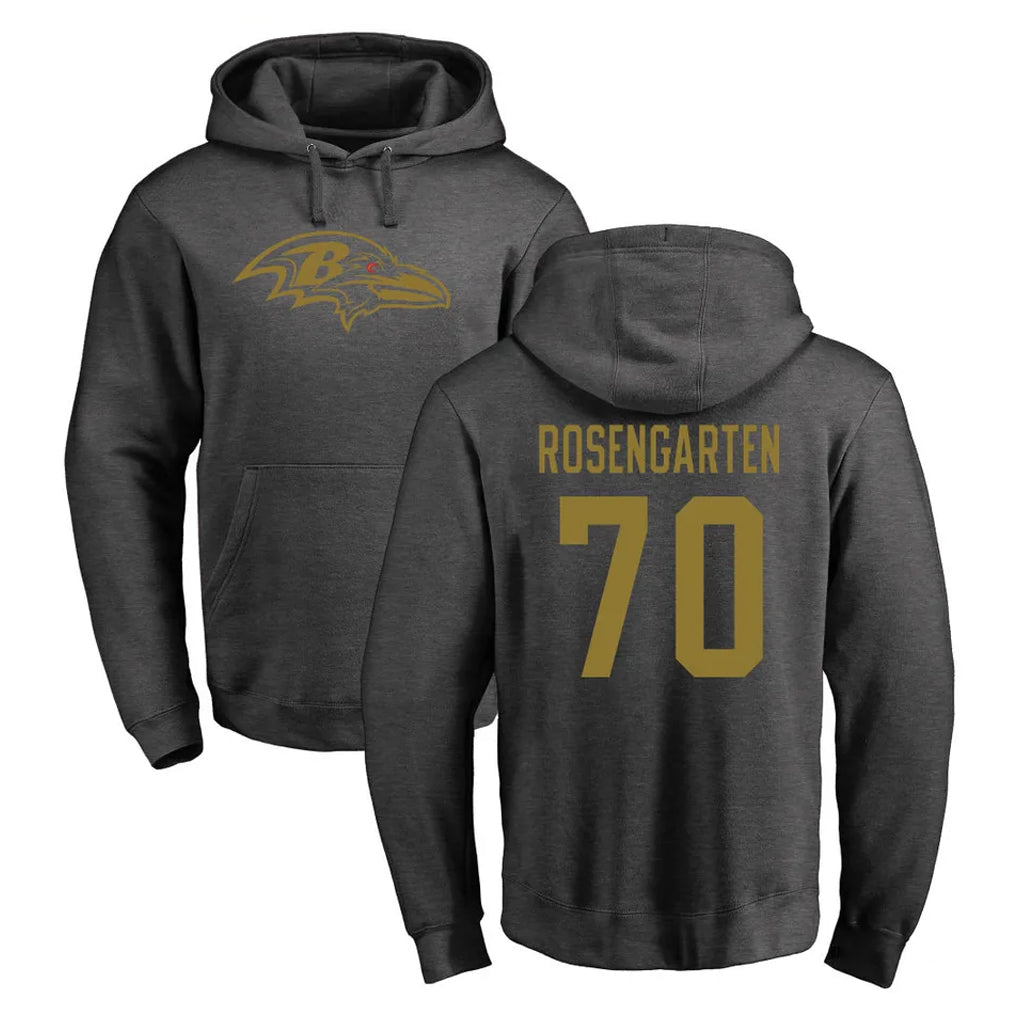 B.Ravens #70 Roger Rosengarten Player Gray LOGO Pullover Hoodie Ndoa Stitched Jerseys
