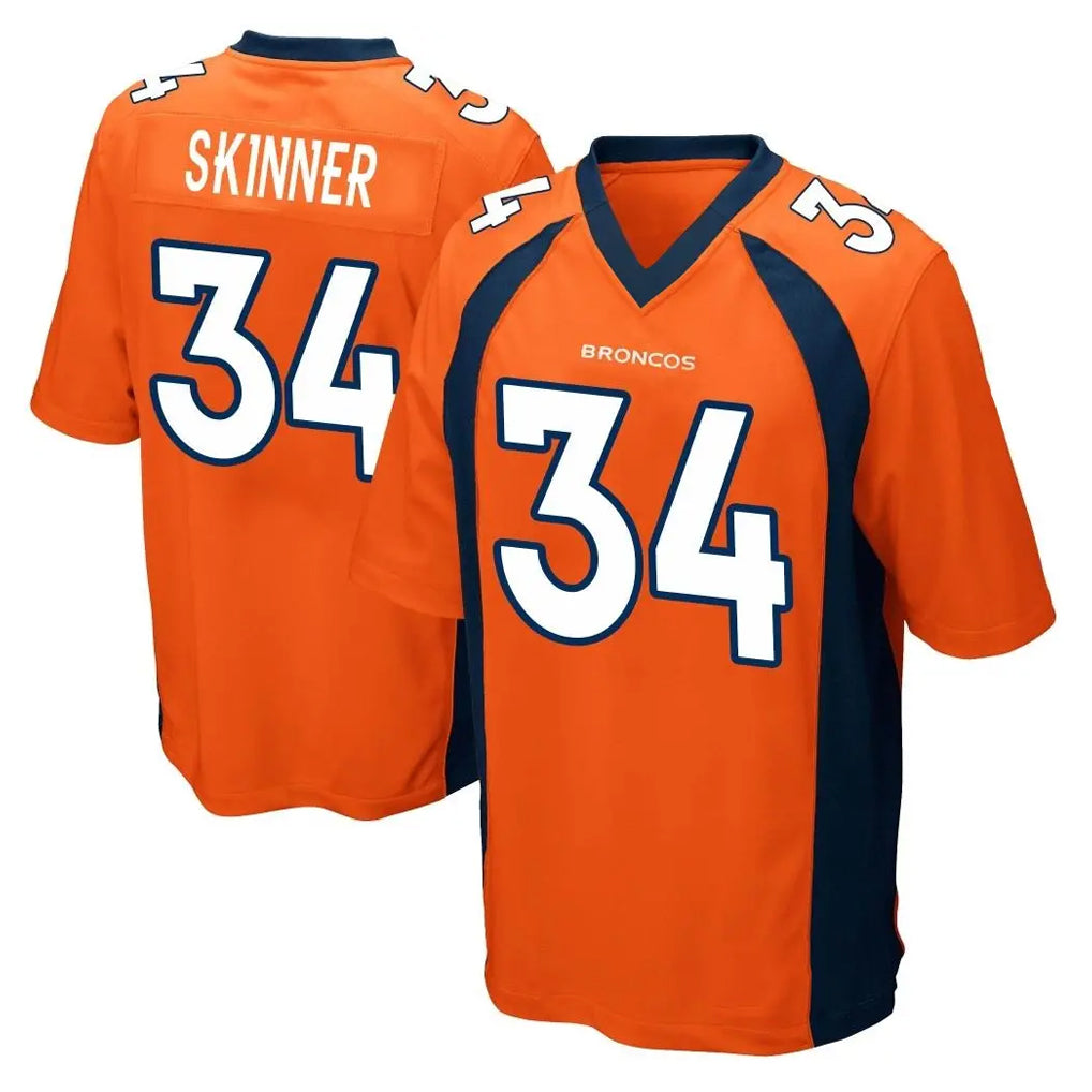 D.Broncos #34 JL Skinner Player Orange Color Home Game Ndoa Stitched Jerseys