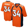 D.Broncos #34 JL Skinner Player Orange Color Home Game Ndoa Stitched Jerseys