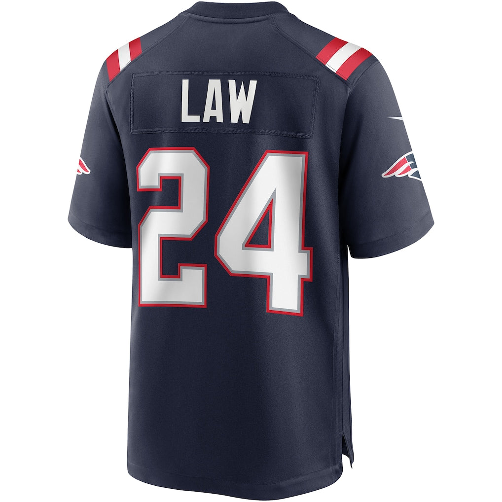 Ndoa NE.Patriots #24 Ty Law Navy Game Retired Player Jersey