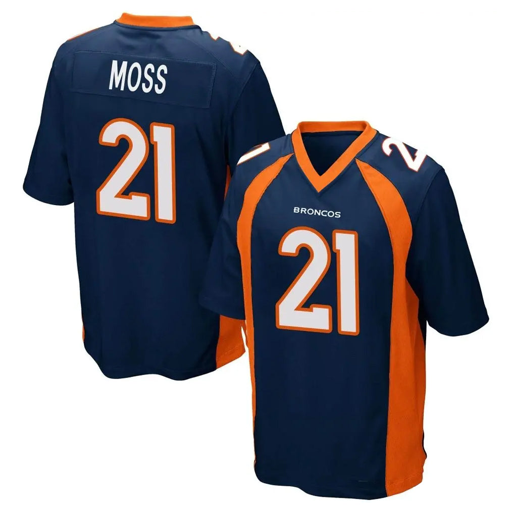 D.Broncos #21 Riley Moss Player Navy Game Ndoa Stitched Jerseys