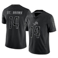 D.Lions #14 Amon-Ra St. Brown Player Black Reflective Limited Home Game Ndoa Stitched Jerseys