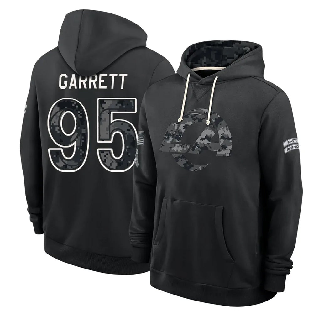 LA.Rams #95 Myles Garrett Player 2026 Black Logo Pullover Hoodies Limited Game Ndoa Stitched Jerseys