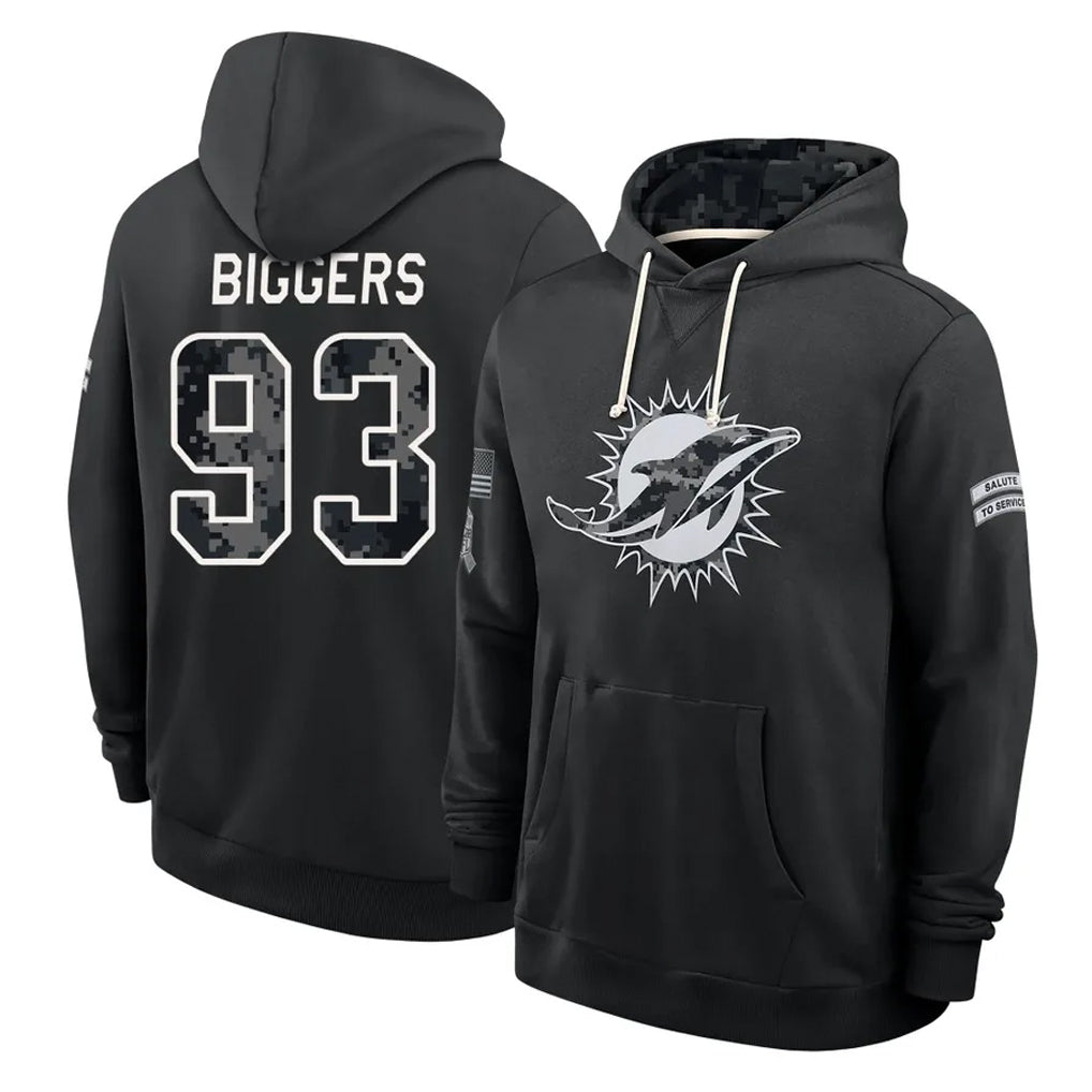 M.Dolphins #93 Zeek Biggers Player 2026 Black Logo Pullover Hoodies Limited Game Ndoa Stitched Jerseys