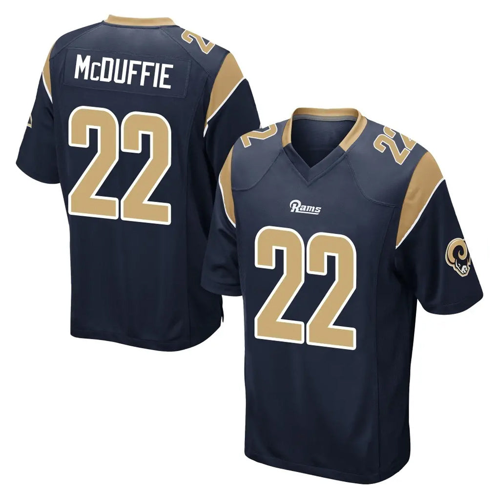 LA.Rams #22 Trent McDuffie Player Navy Home Game Ndoa Stitched Jerseys