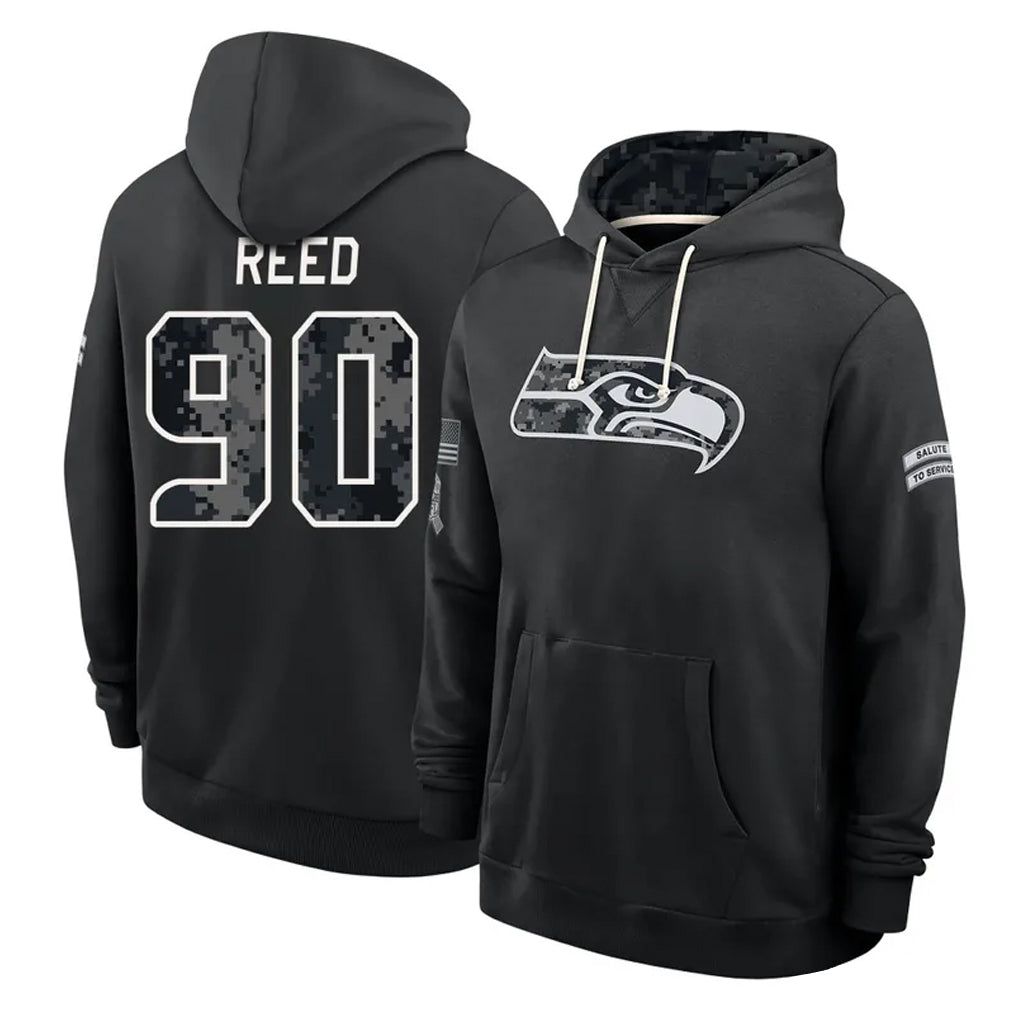 S.Seahawks #90 Jarran Reed Player 2026 Black Logo Pullover Hoodies Limited Game Ndoa Stitched Jerseys