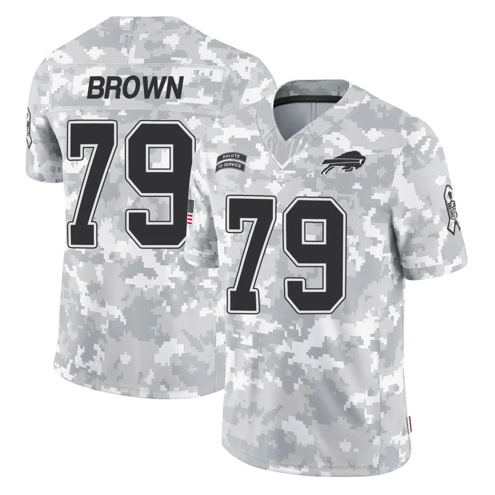 B.Bills #79 Spencer Brown Player Arctic Camo Salute to Service Limited Game Ndoa Stitched Jerseys