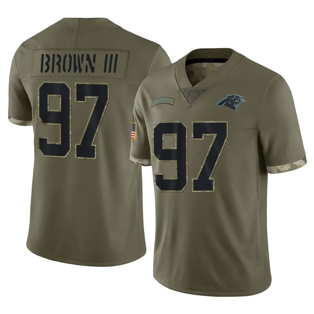 C.Panthers #97 Bobby Brown III Player Olive Salute to Service Game Ndoa Stitched Jerseys