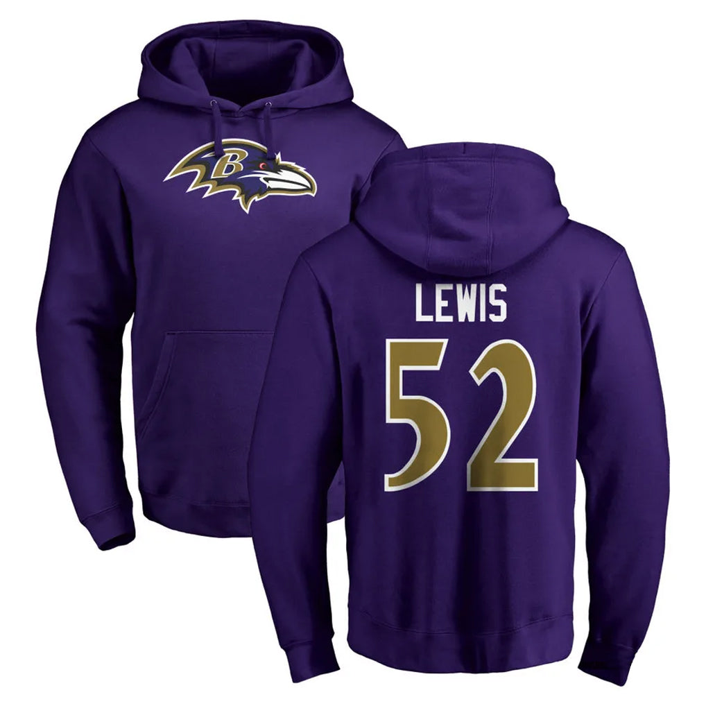 B.Ravens #52 Ray Lewis Player Purple Salute to Service Pullover Hoodie Ndoa Stitched Jerseys