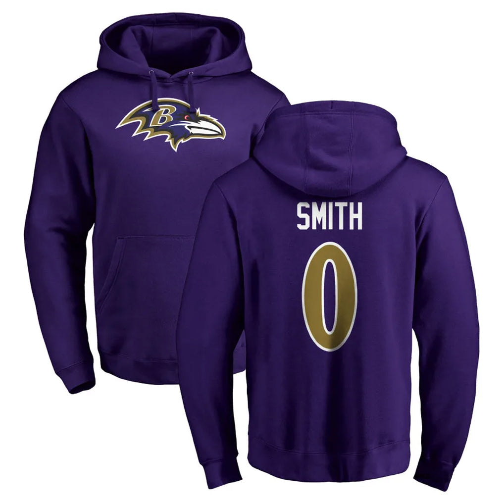 B.Ravens #0 Roquan Smith Player Purple Salute to Service Pullover Hoodie Ndoa Stitched Jerseys