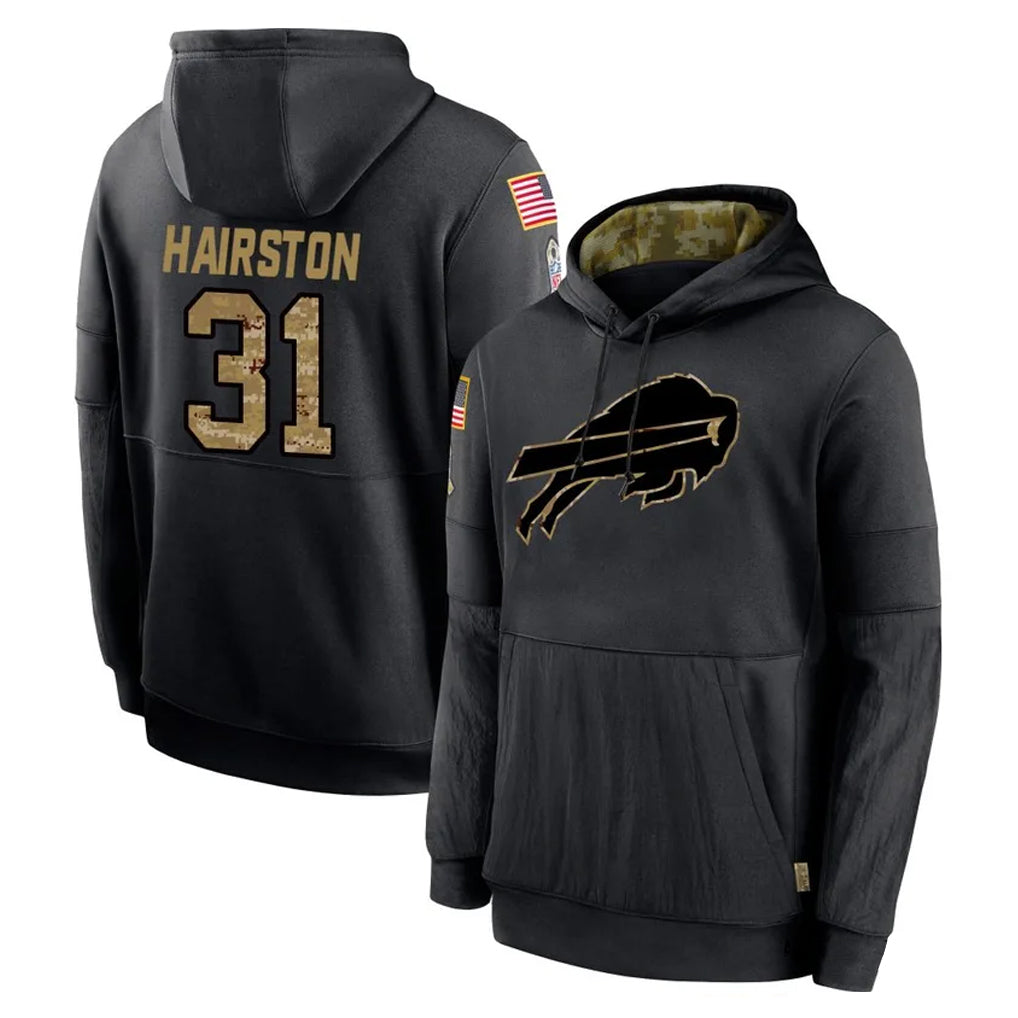 B.Bills #31 Maxwell Hairston Player Black Salute to Service Hoodies Hame Ndoa Stitched Jerseys