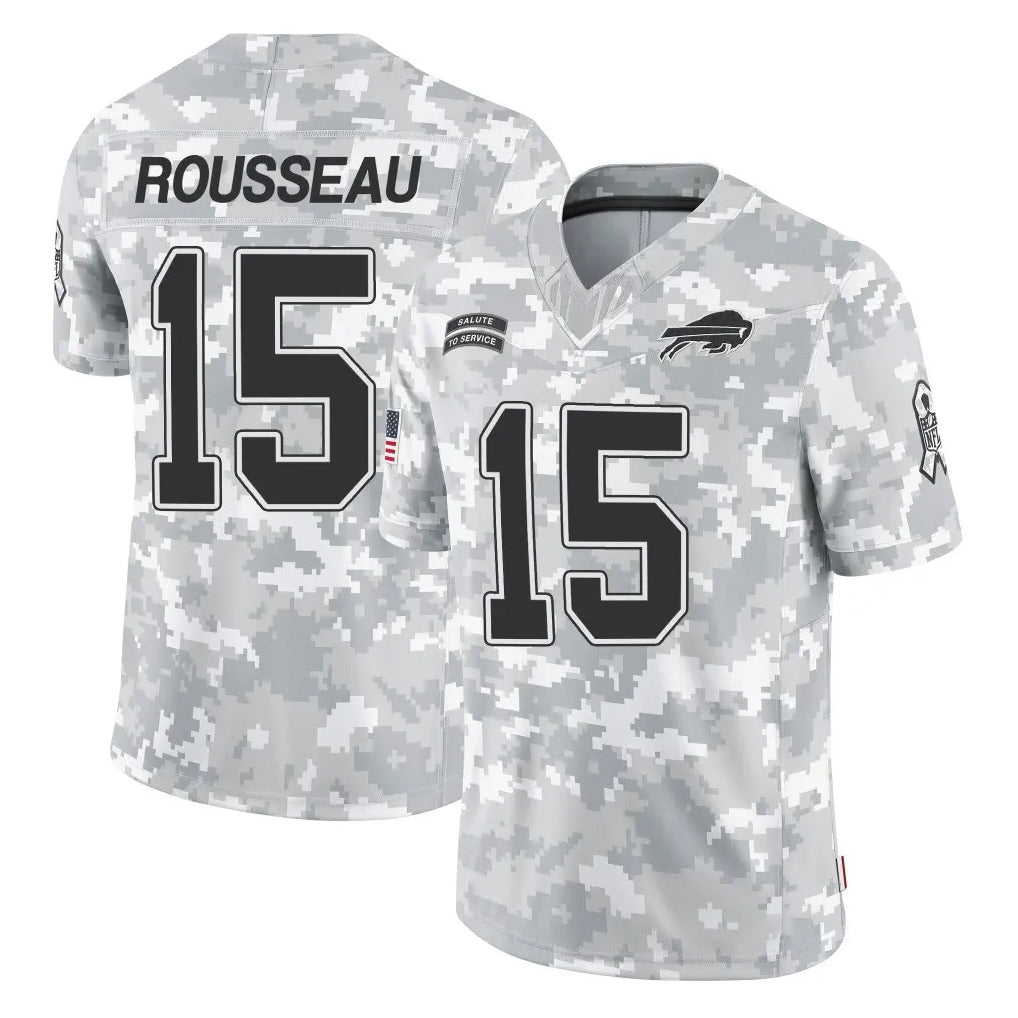 B.Bills #15 Greg Rousseau Player Arctic Camo Salute to Service Limited Game Ndoa Stitched Jerseys