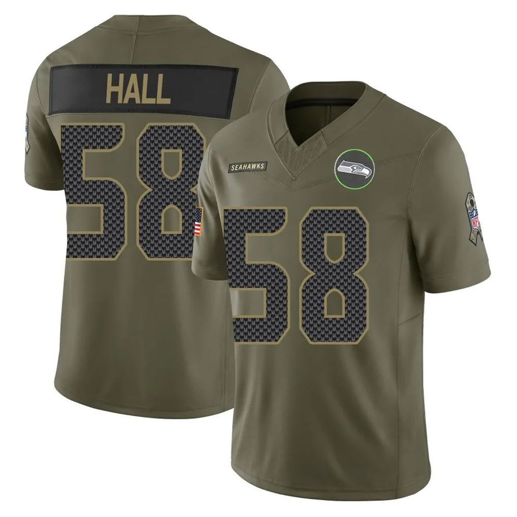 S.Seahawks #58 Derick Hall Player Olive 2025 Salute To Service Limited Home Game Ndoa Stitched Jerseys