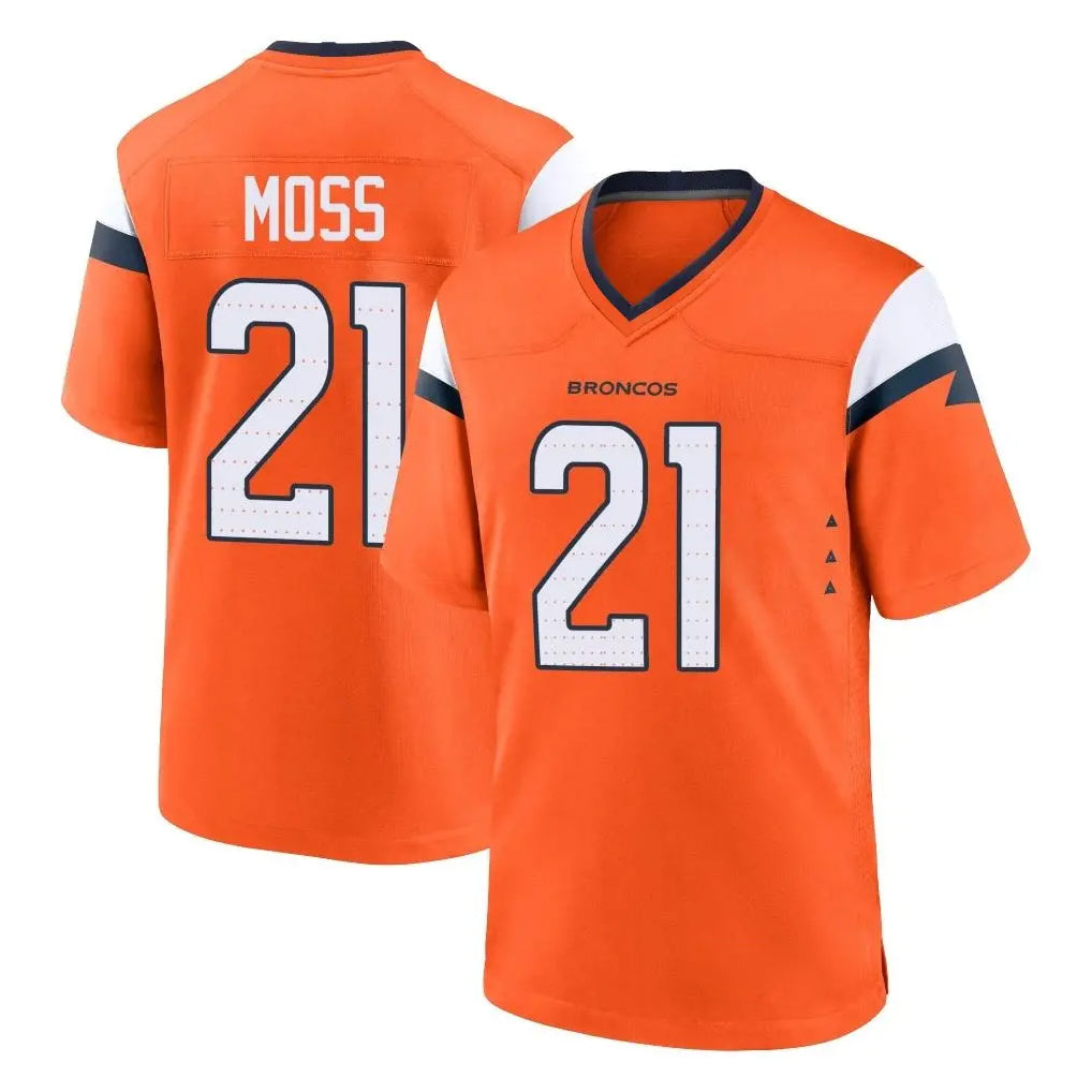 D.Broncos #21 Riley Moss Player Orange Home Game Ndoa Stitched Jerseys