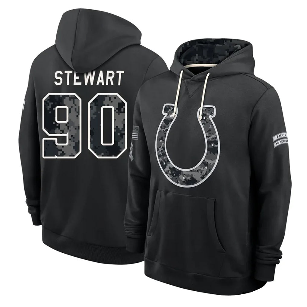 IN.Colts #90 Grover Stewart Player 2026 Black Logo Pullover Hoodies Limited Game Ndoa Stitched Jerseys