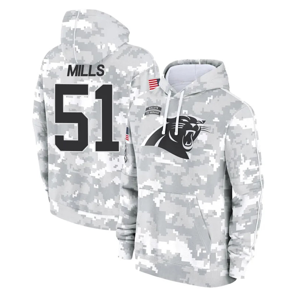 C.Panthers #51 Sam Mills Player Arctic Camo Salute to Service Pullover Hoodies Limited Game Ndoa Stitched Jerseys