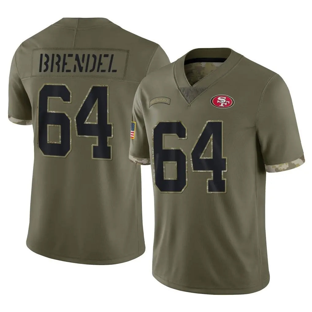 SF.49ers #64 Jake Brendel Player Olive Limited Salute To Service Home Game Ndoa Stitched Jerseys
