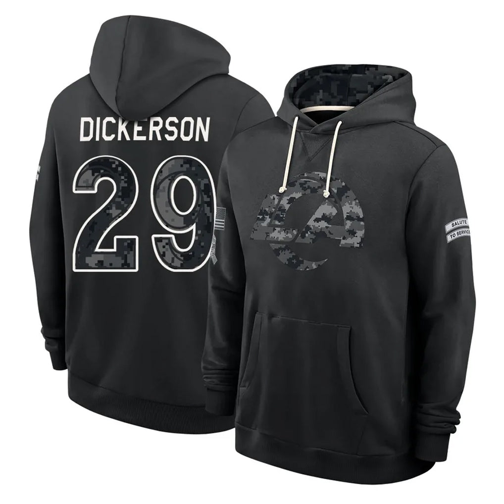 LA.Rams #29 Eric Dickerson Player 2026 Black Logo Pullover Hoodies Limited Game Ndoa Stitched Jerseys