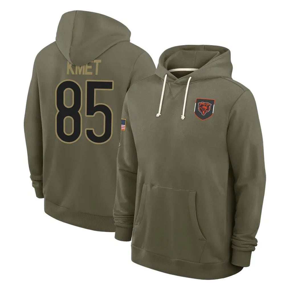 C.Bears #85 Cole Kmet Player Olive Salute to Service Pullover Hoodies Limited Ndoa Stitched Jerseys