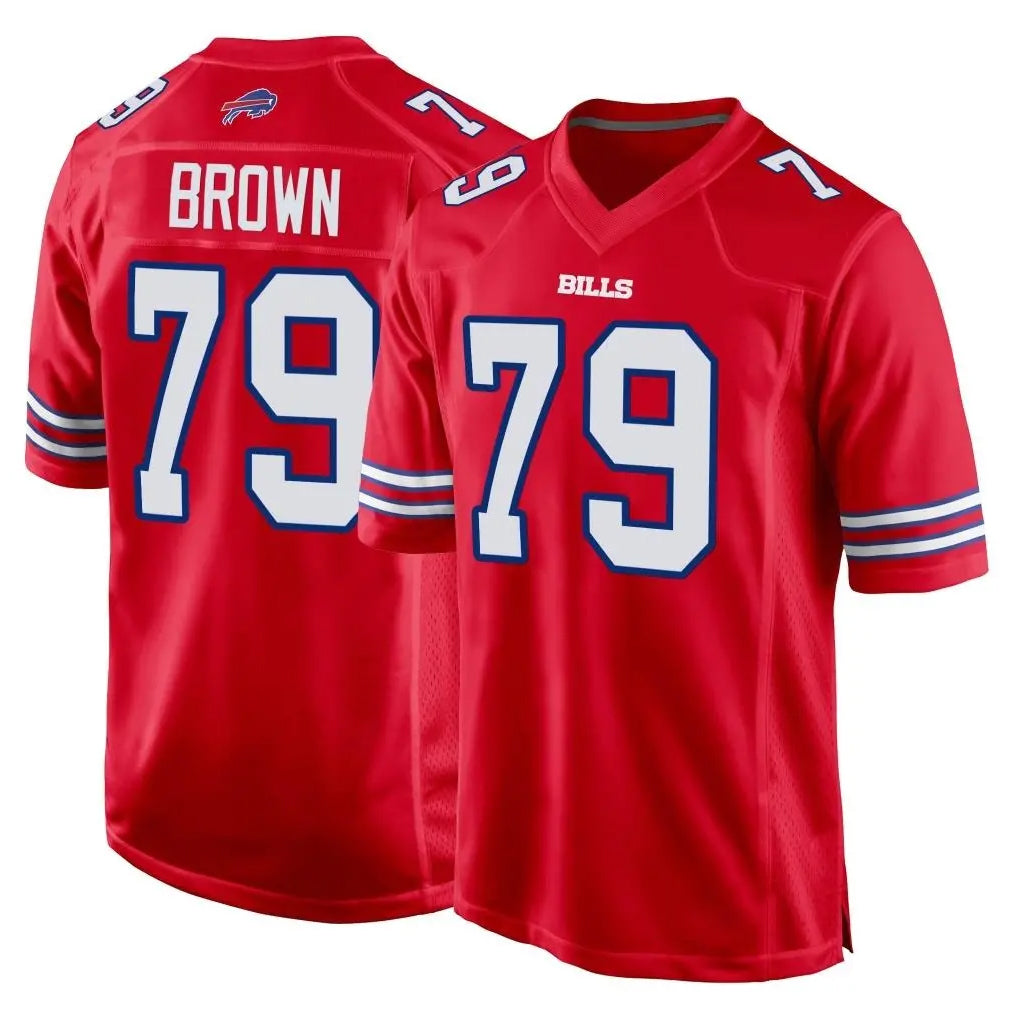 B.Bills #79 Spencer Brown Player Red Home Game Ndoa Stitched Jerseys