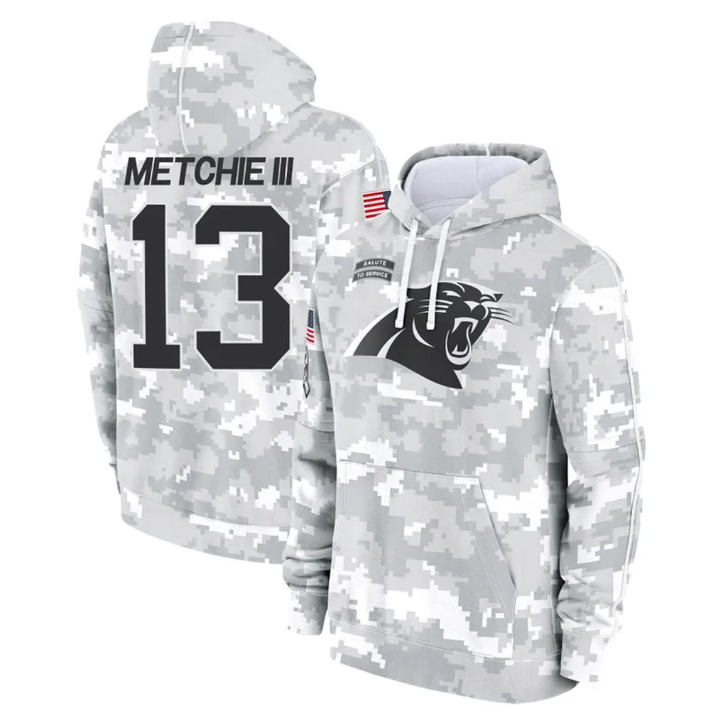 C.Panthers #13 John Metchie III Player Arctic Camo Salute to Service Pullover Hoodies Limited Game Ndoa Stitched Jerseys
