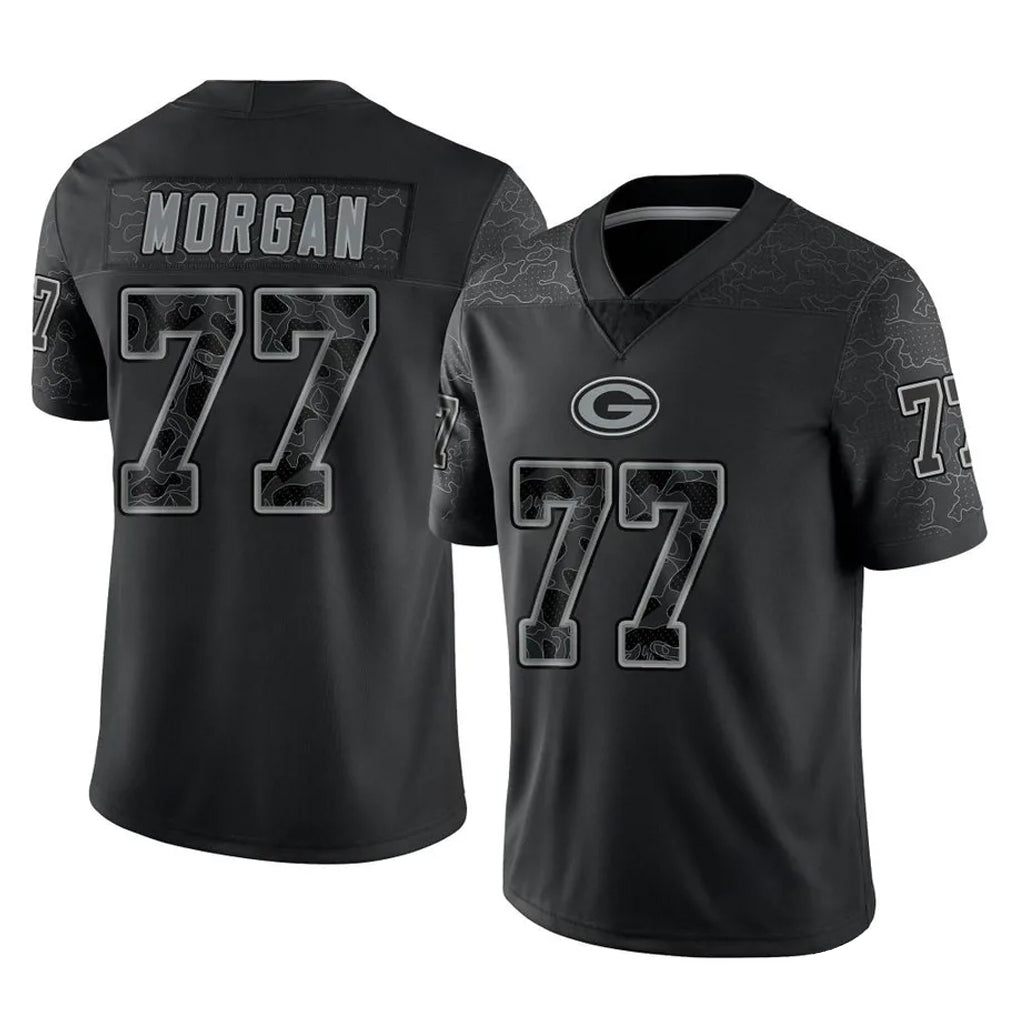 GB.Packers #77 Jordan Morgan Player Black Reflective Limited Home Game Ndoa Stitched Jerseys