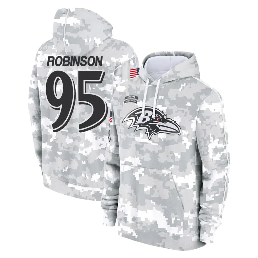 B.Ravens #95 Tavius Robinson Player Arctic Camo Salute to Service Pullover Hoodie Ndoa Stitched Jerseys