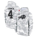 B.Bills #4 James Cook III Player Arctic Camo Salute to Service Hoodies Game Ndoa Stitched Jerseys