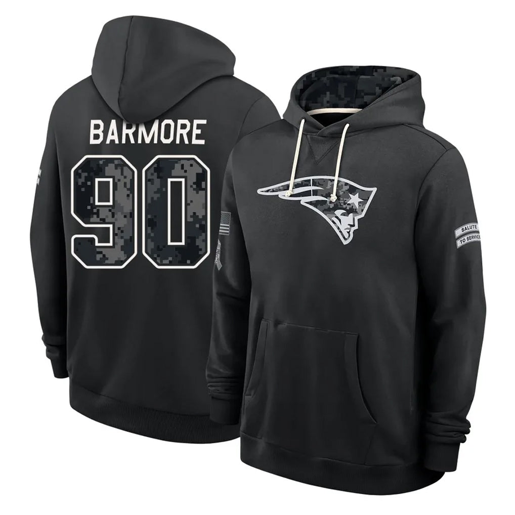 NE.Patriots #90 Christian Barmore Player 2026 Black Logo Pullover Hoodies Limited Game Ndoa Stitched Jerseys