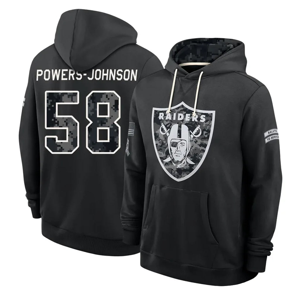 LV.Raiders #58 Jackson Powers-Johnson Player 2026 Black Logo Pullover Hoodies Limited Game Stitched Jerseys