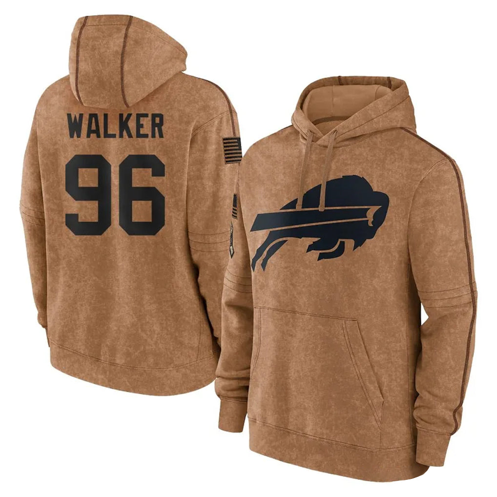 B.Bills #96 Deone Walker Player Brown Salute to Service Hoodies Ndoa Stitched Jerseys