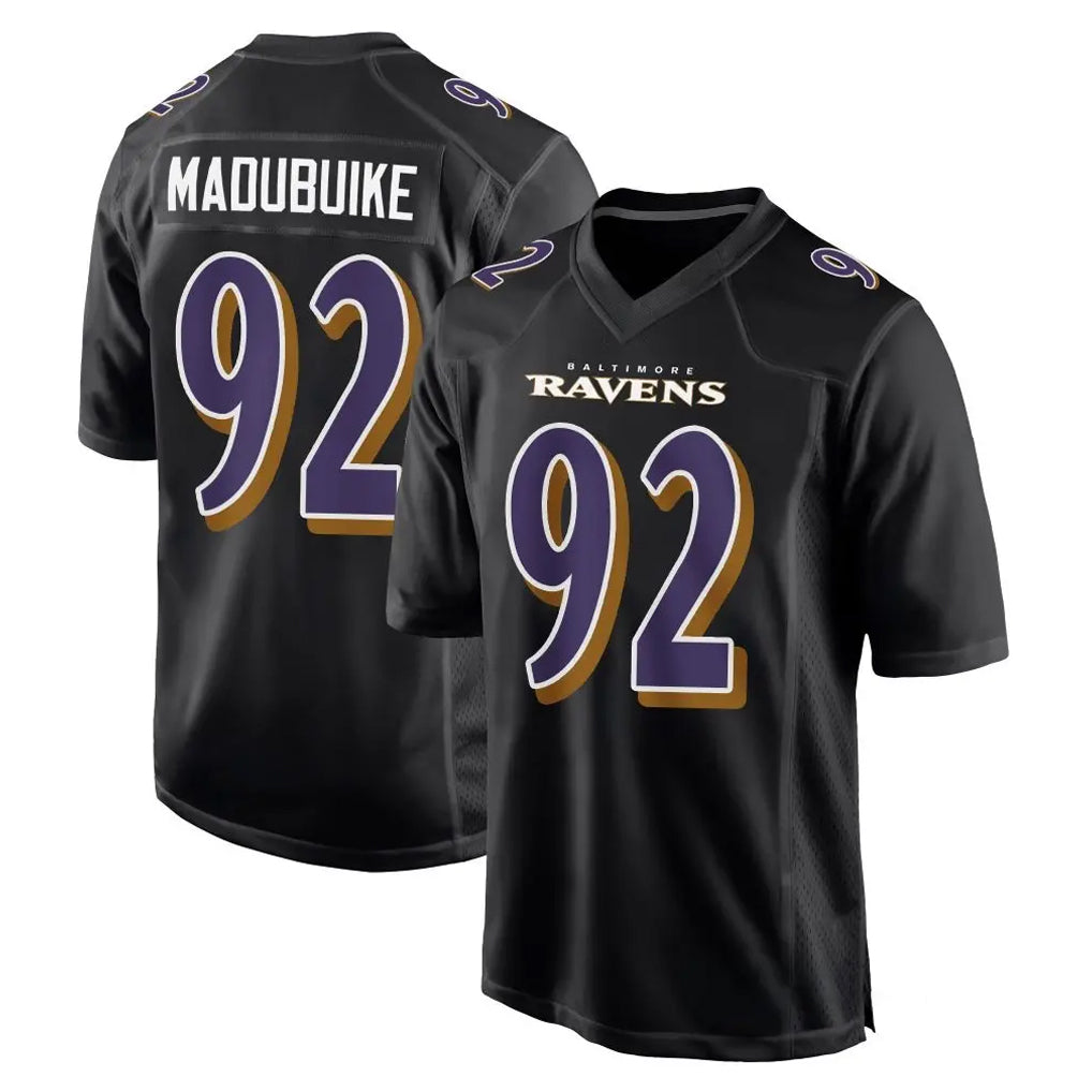 B.Ravens #92 Nnamdi Madubuike Player Black Carbon Fashion Home Game Ndoa Stitched Jerseys