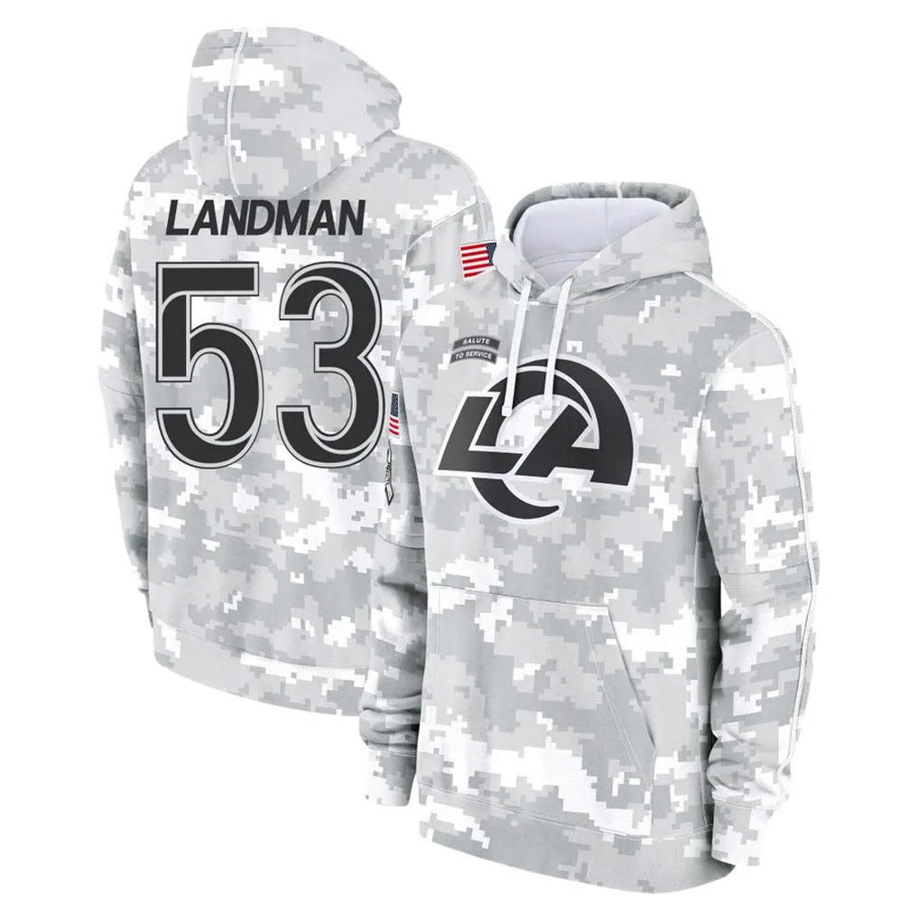 LA.Rams #53 Nate Landman Player Arctic Camo Salute to Service Hoodies Limited Game Ndoa Stitched Jerseys