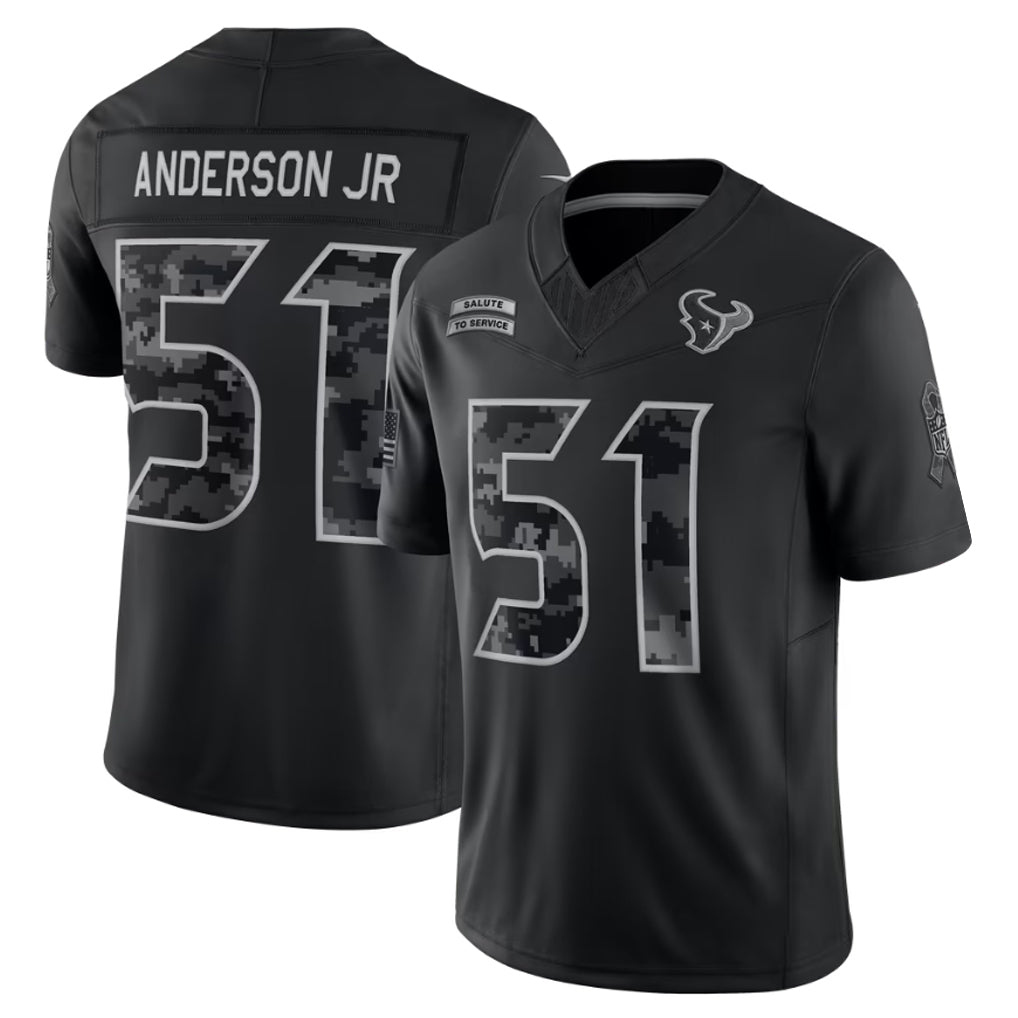 H.Texans #51 Will Anderson Jr. Player Black Limited 2026 Salute to Service Home Game Ndoa Stitched Jerseys