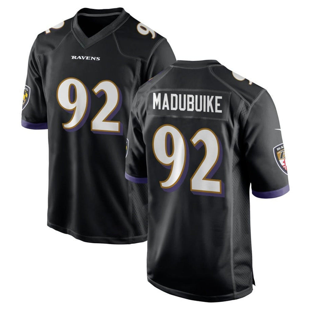 B.Ravens #92 Nnamdi Madubuike Player Black Alternate Home Game Ndoa Stitched Jerseys