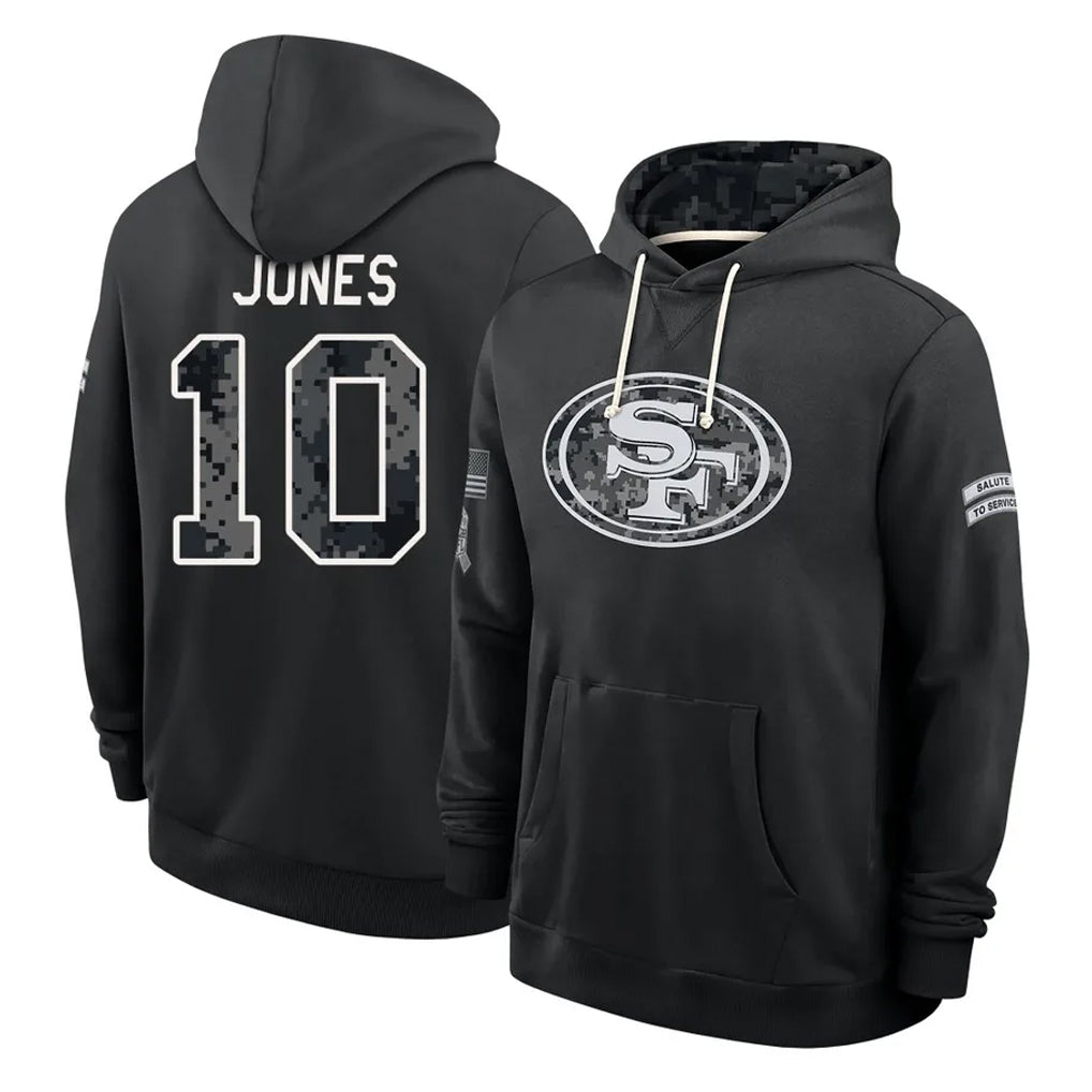 SF.49ers #10 Mac Jones Player 2026 Black Logo Pullover Hoodies Limited Game Ndoa Stitched Jerseys