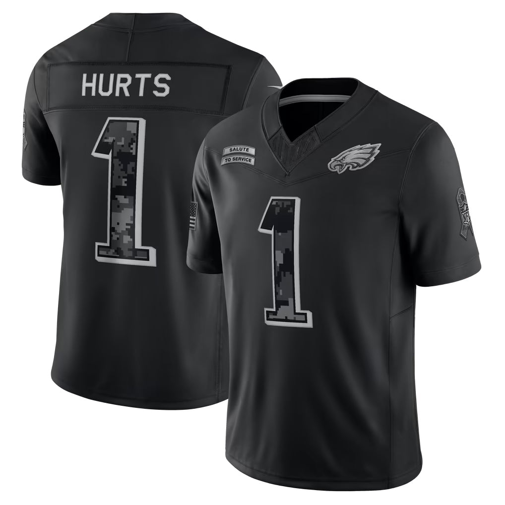 Ndoa P.Eagles #1 Jalen Hurts Player Black Limited 2026 Salute to Service Home Game Stitched Jerseys
