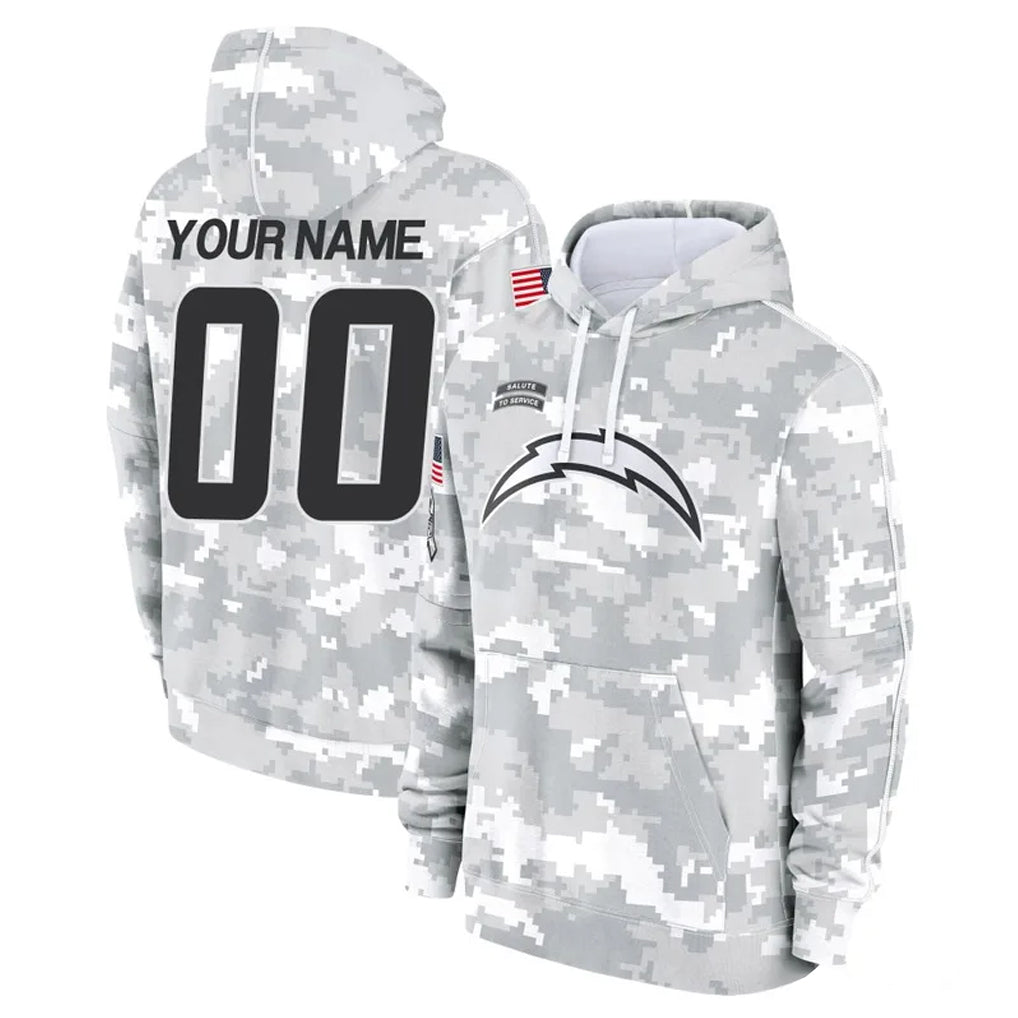Custom LA.Chargers Arctic Camo Salute to Service Hoodies Limited Game Any Name & Numbers Ndoa Stitched Jerseys