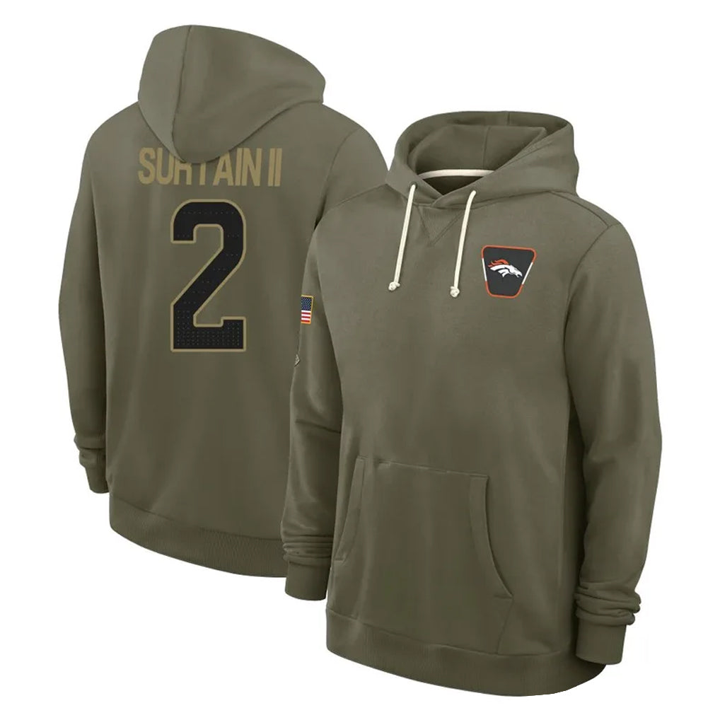 D.Broncos #2 Pat Surtain II Player Olive Salute to Service Pullover Hoodies Limited Ndoa Stitched Jerseys