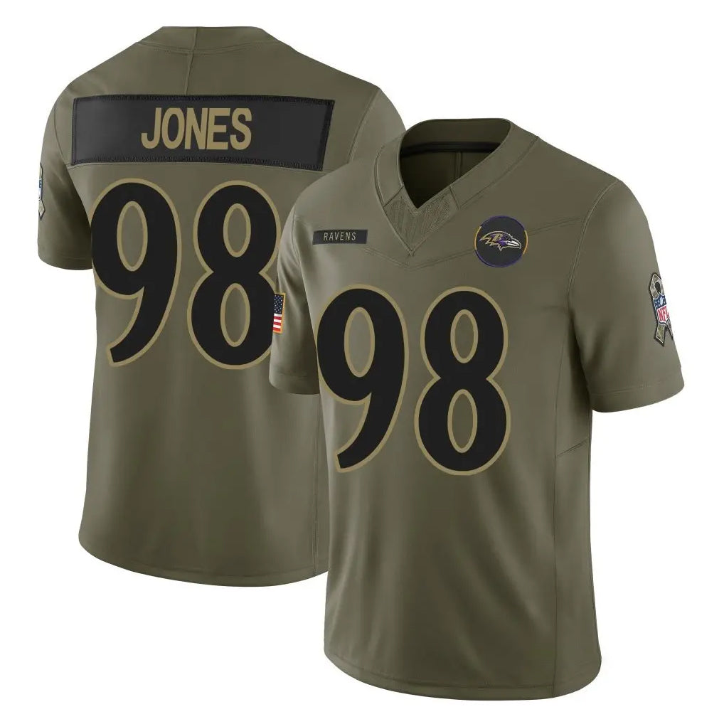 B.Ravens #98 Travis Jones Player Olive Salute To Service Limited Home Game Ndoa Stitched Jerseys
