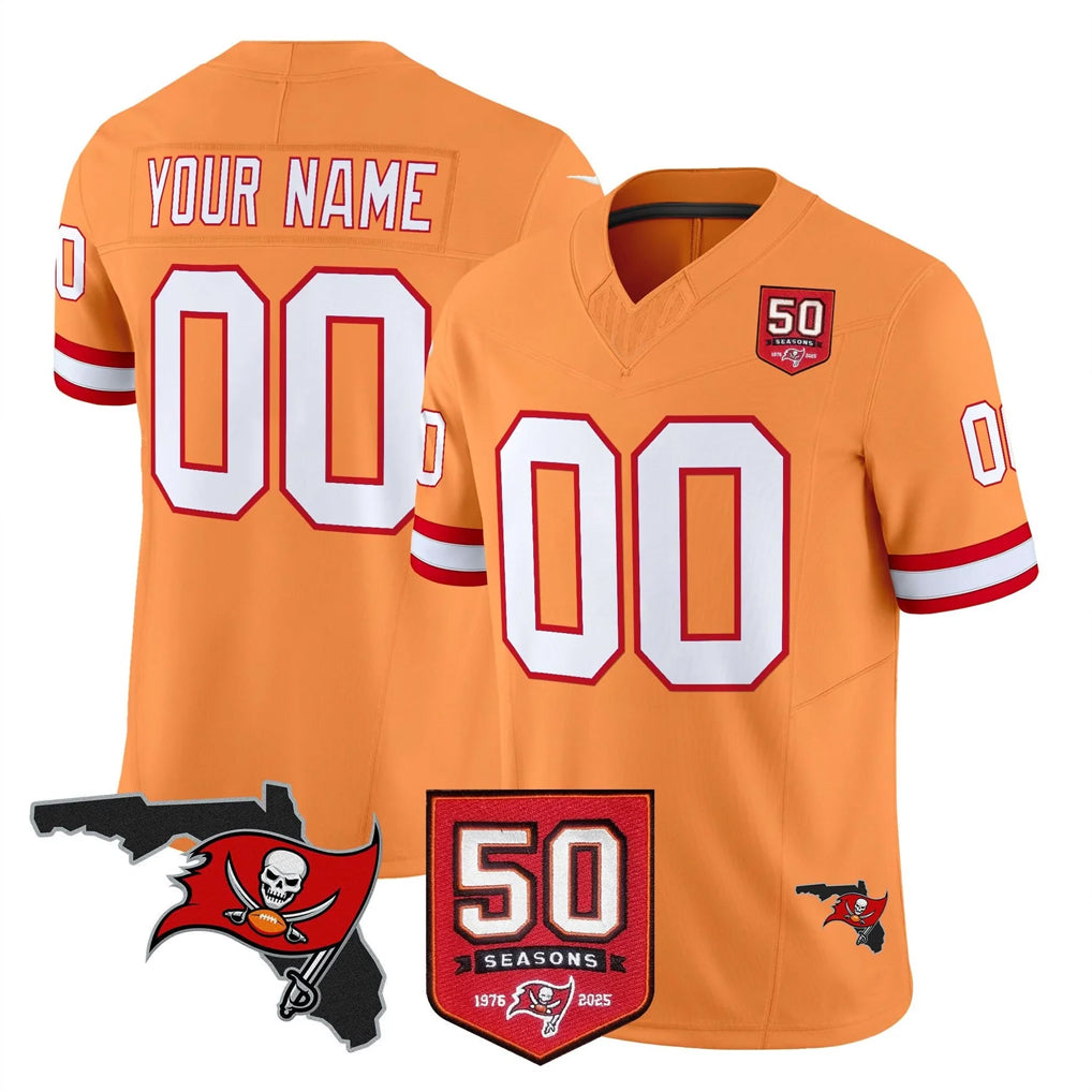 Custom TB.Buccaneers Orange 50th Season Vapor Limited Home Game Any Name & Numbers Ndoa Stitched Jerseys