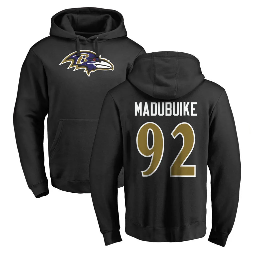 B.Ravens #92 Nnamdi Madubuike Player Black Pullover Hoodie Ndoa Stitched Jerseys