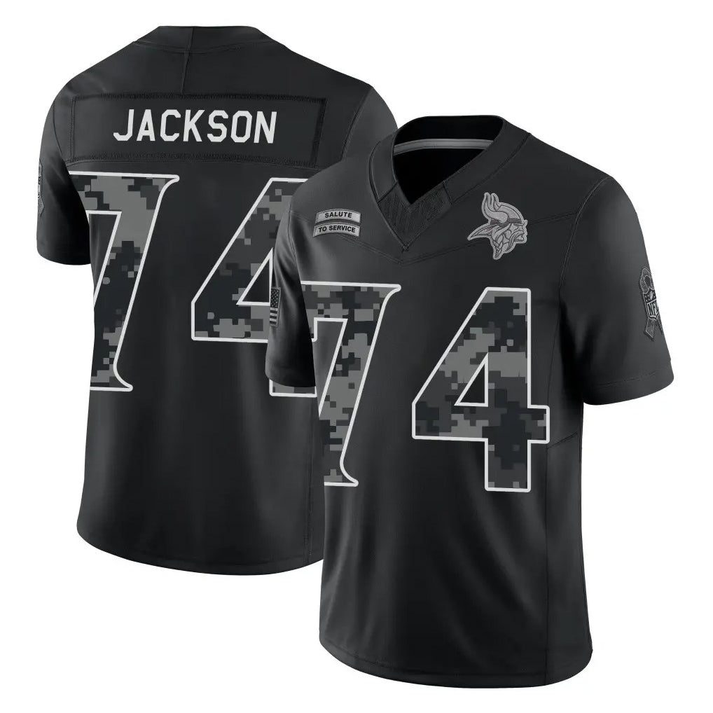 MN.Vikings #74 Donovan Jackson Player Black Limited 2026 Salute to Service Home Game Ndoa Stitched Jerseys