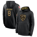 B.Ravens #8 Lamar Jackson Player Black Salute to Service Pullover Hoodie Ndoa Stitched Jerseys