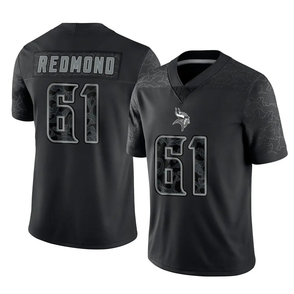 MN.Vikings #61 Jalen Redmond Player Black Reflective LImited Home Game Ndoa Stitched Jerseys